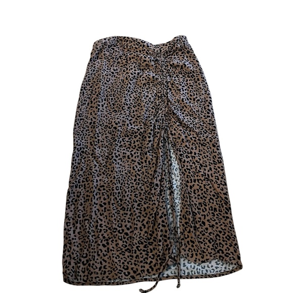 Urban Romantics Leopard Print Ruched Skirt Size S | Adjustable Slit Midi - Picture 4 of 8